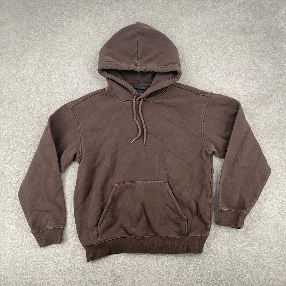 HM Relaxed Fit Pullover Hoodie Brown Fleece Sweatshirt Mens Small S 8241